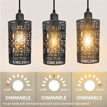 Industrial Retro 3-Light Pendant Fixture Metal Cage Shades Adjustable Wire