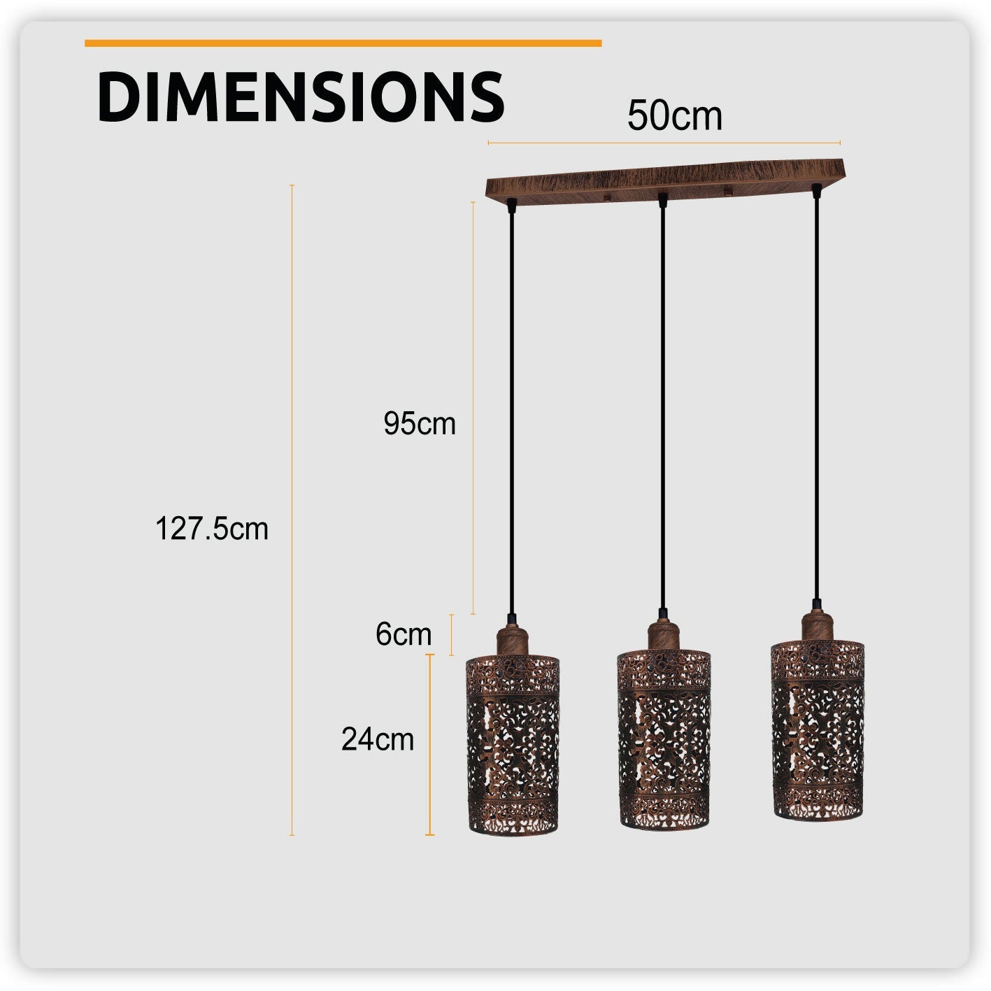 Industrial Retro 3-Way Pendant Light Rectangle Ceiling Base E27 Metal Shades