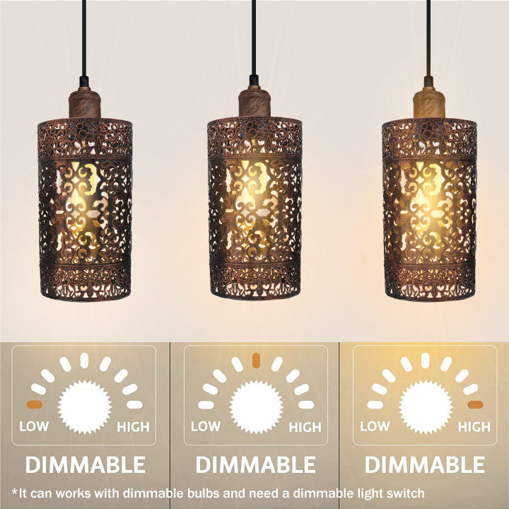 Industrial Retro 3-Light Pendant Fixture Metal Cage Shades Adjustable Wire