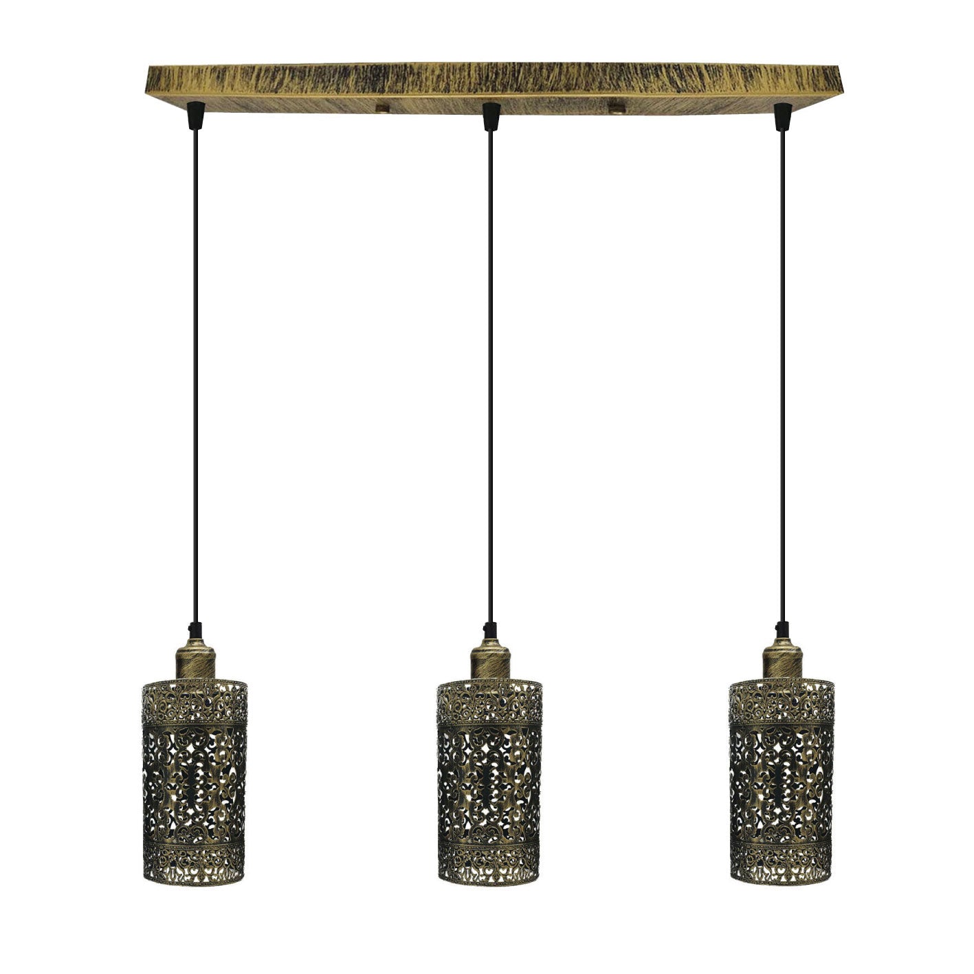 Industrial Retro 3-Light Pendant Fixture Metal Cage Shades Adjustable Wire