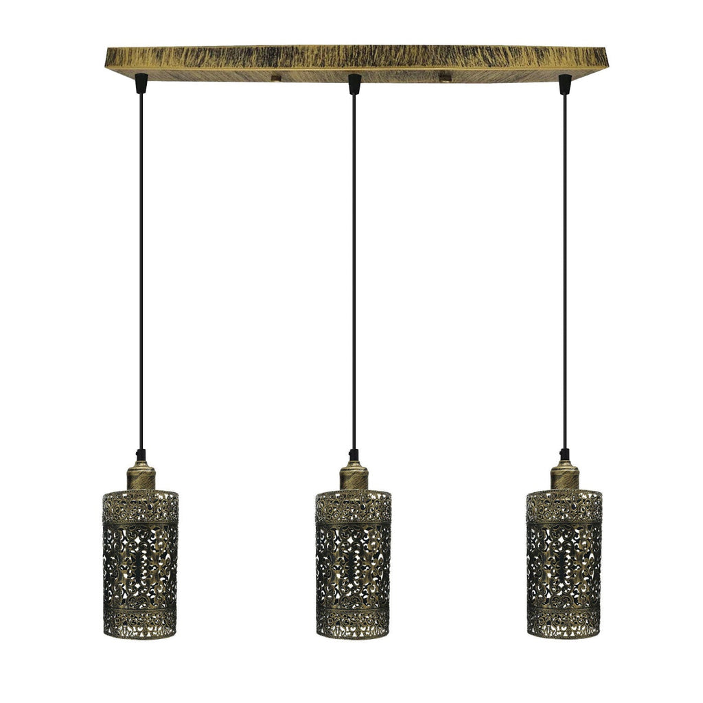 Industrial Retro 3-Light Pendant Fixture Metal Cage Shades Adjustable Wire
