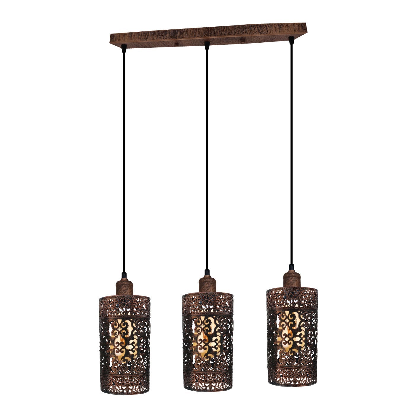 Industrial Vintage 3-Way Rectangle Brushed Copper Cage Pendant Ceiling Light