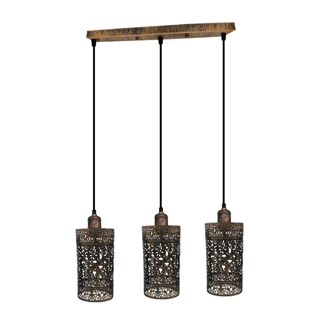 Industrial Retro 3-Light Pendant Fixture Metal Cage Shades Adjustable Wire