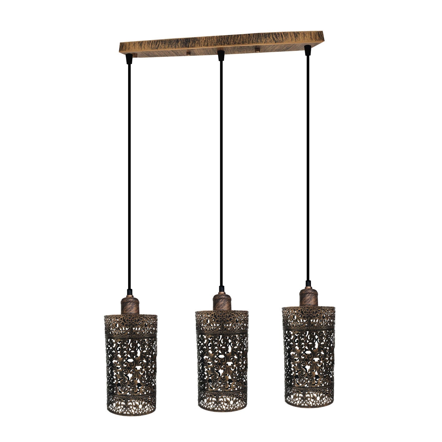 Industrial Retro 3-Light Pendant Fixture Metal Cage Shades Adjustable Wire