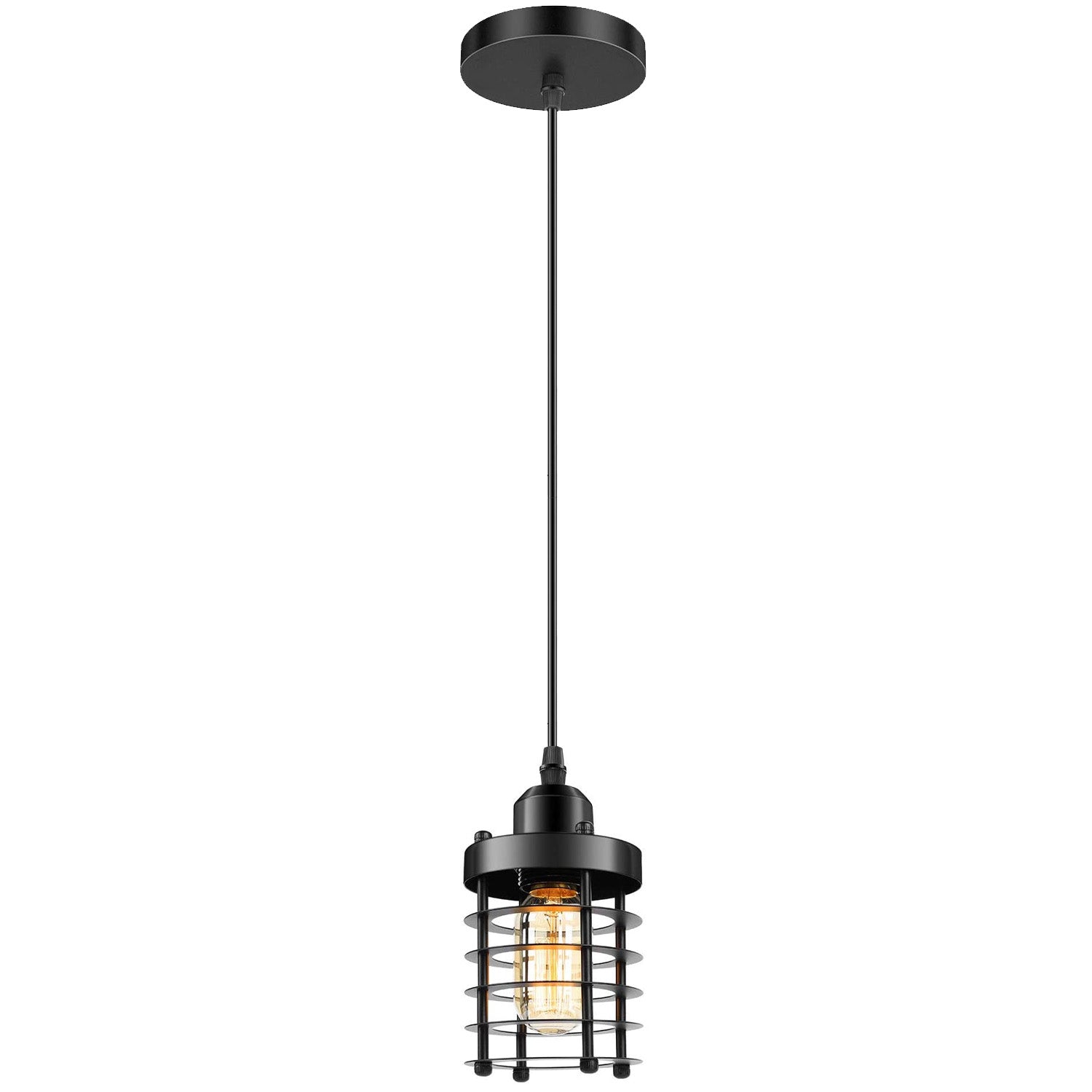 Modern Industrial Black Cage Pendant Light with Adjustable Cord E27 Base