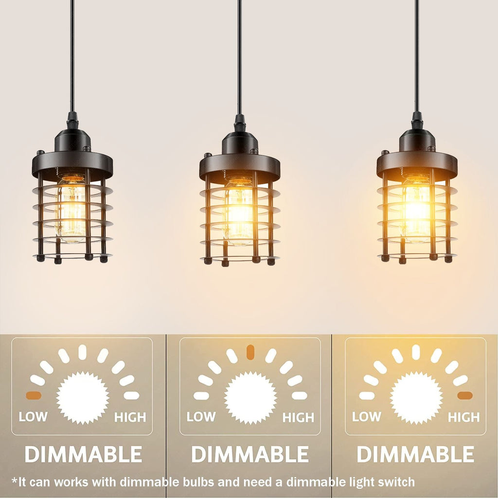 Modern Industrial Black Cage Pendant Light with Adjustable Cord E27 Base