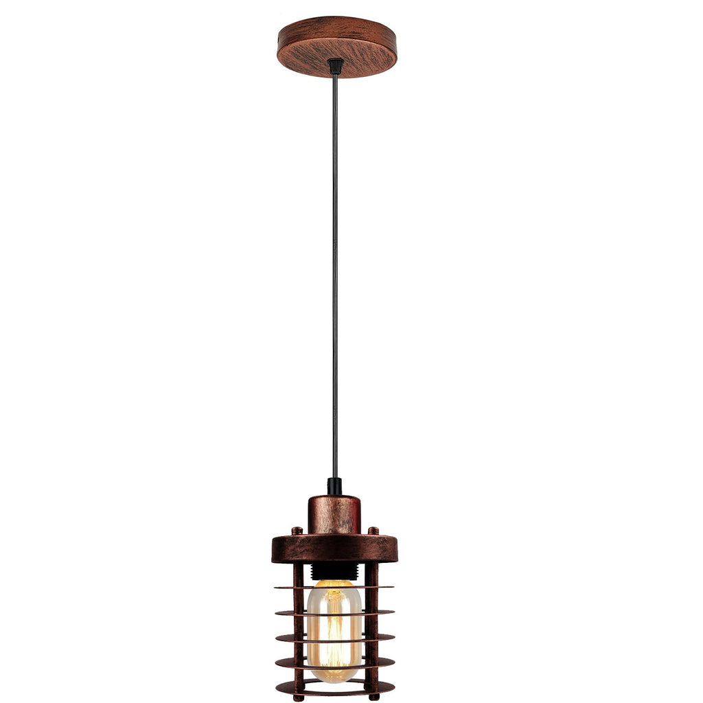 Rustic Red Retro Cage Pendant Light: Industrial Loft E27 Ceiling Fixture