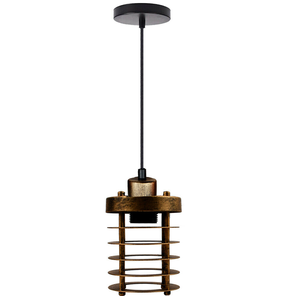 Modern Industrial Brushed Copper Cage Pendant Light, Adjustable Cord, Loft Style
