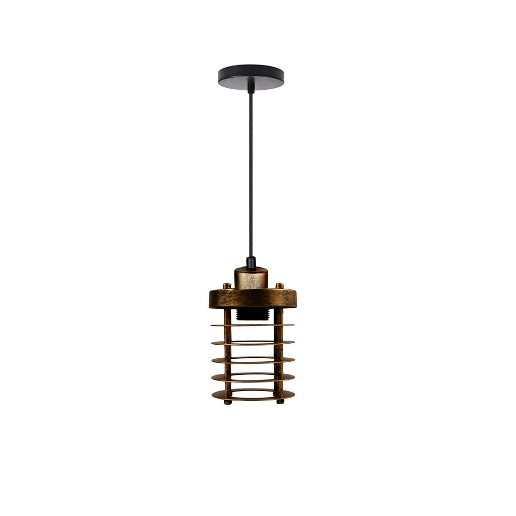Modern Industrial Brushed Copper Cage Pendant Light, Adjustable Cord, Loft Style