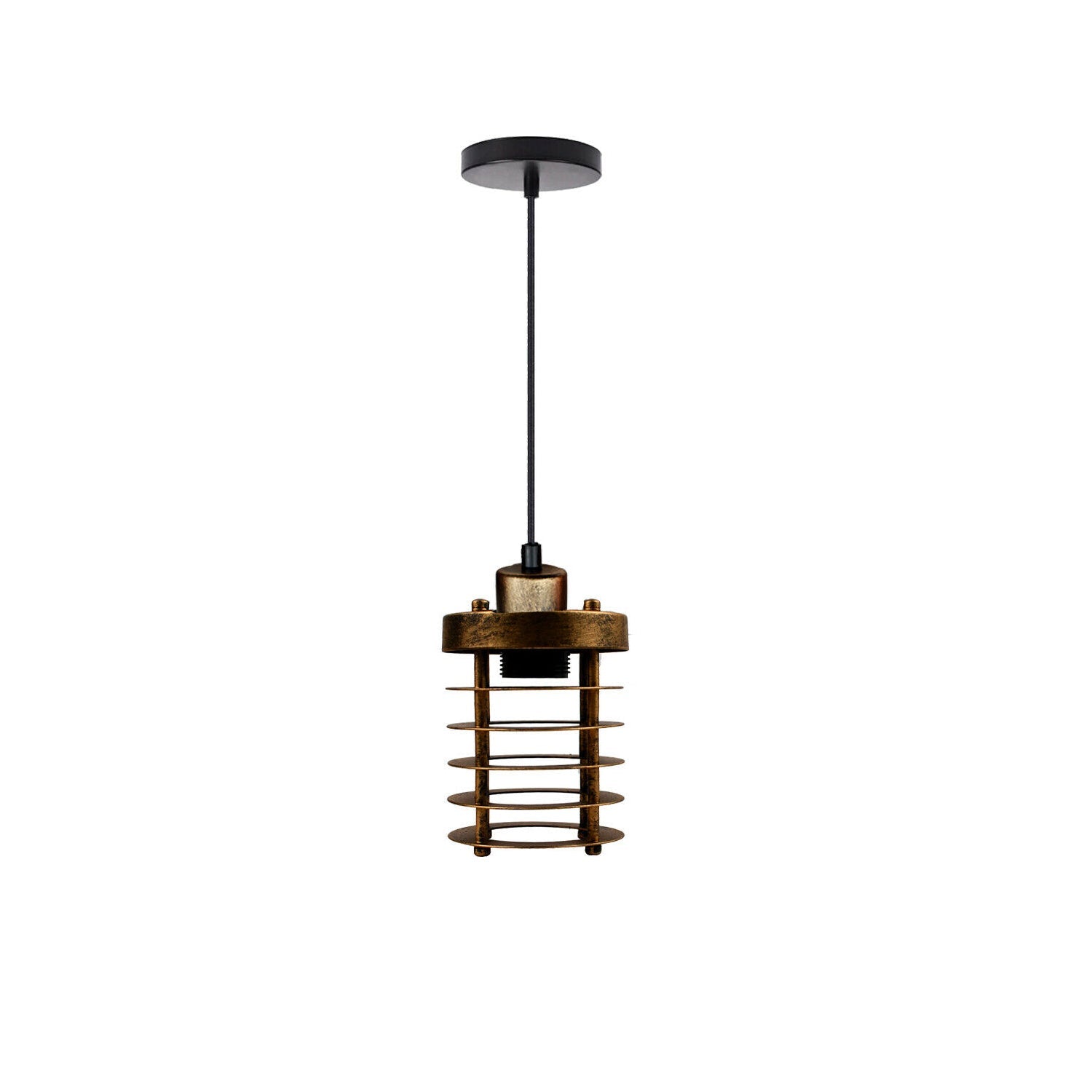 Modern Industrial Brushed Copper Cage Pendant Light, Adjustable Cord, Loft Style