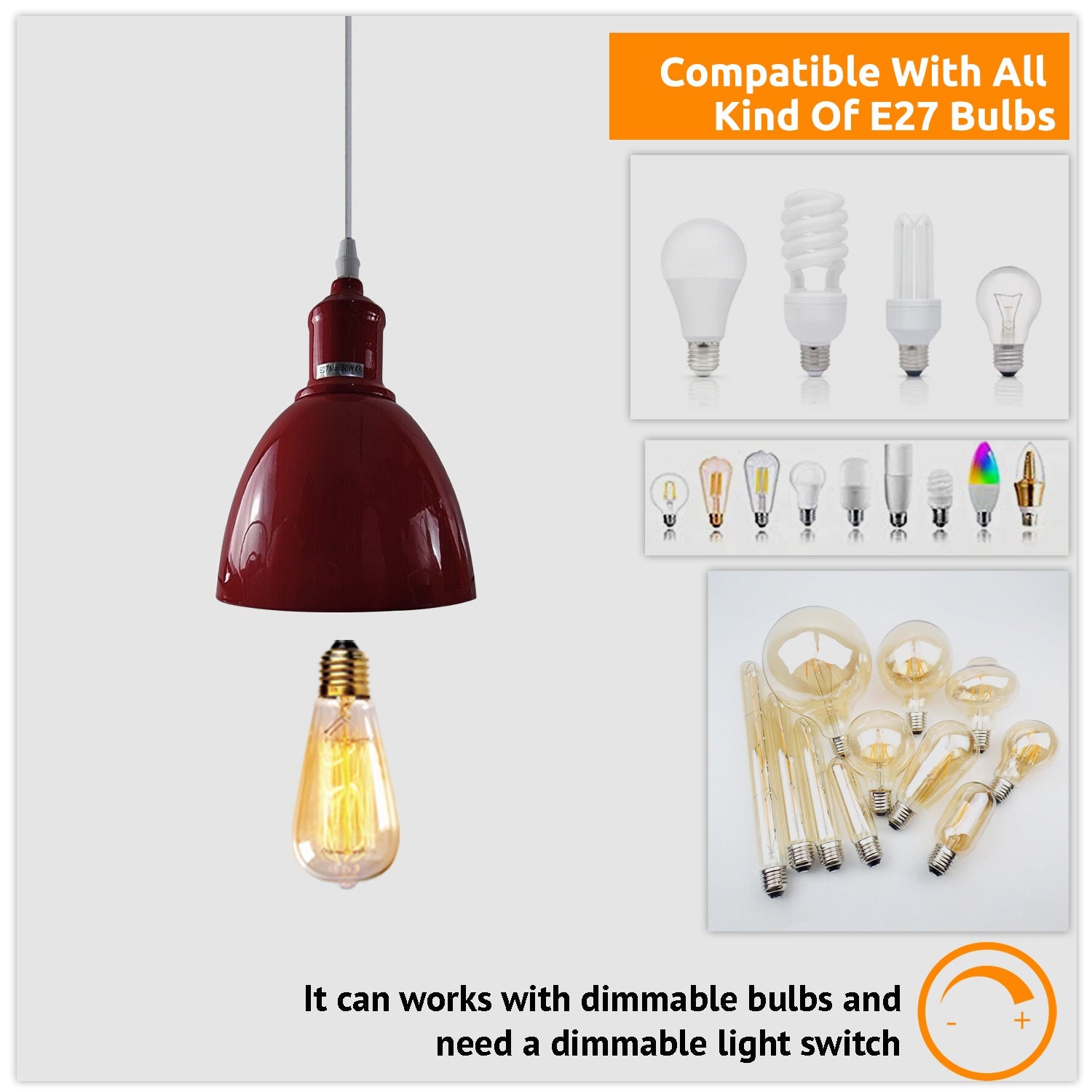Colorful Industrial Vintage Adjustable Pendant Light, E27 Base, Dimmable, Home Decor