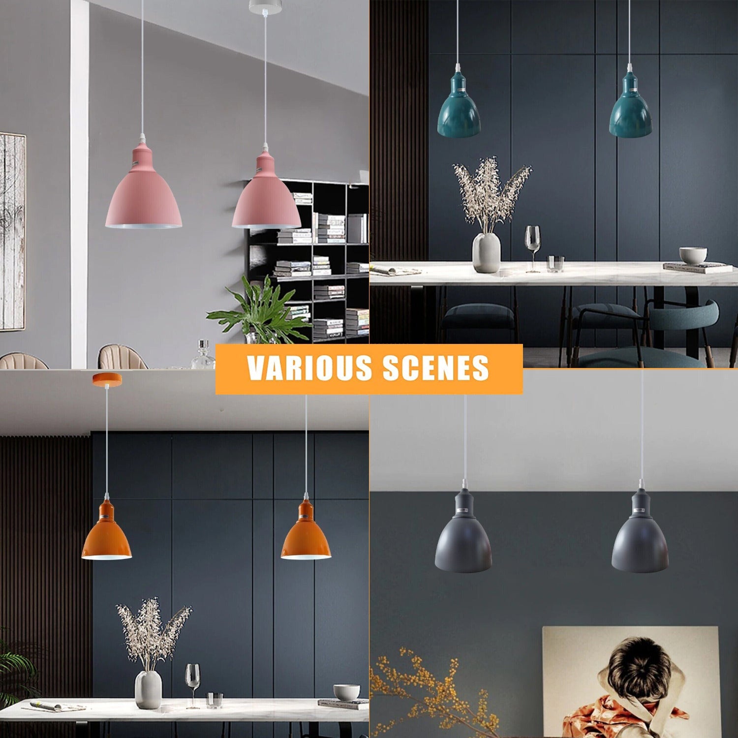 Colorful Industrial Vintage Adjustable Pendant Light, E27 Base, Dimmable, Home Decor