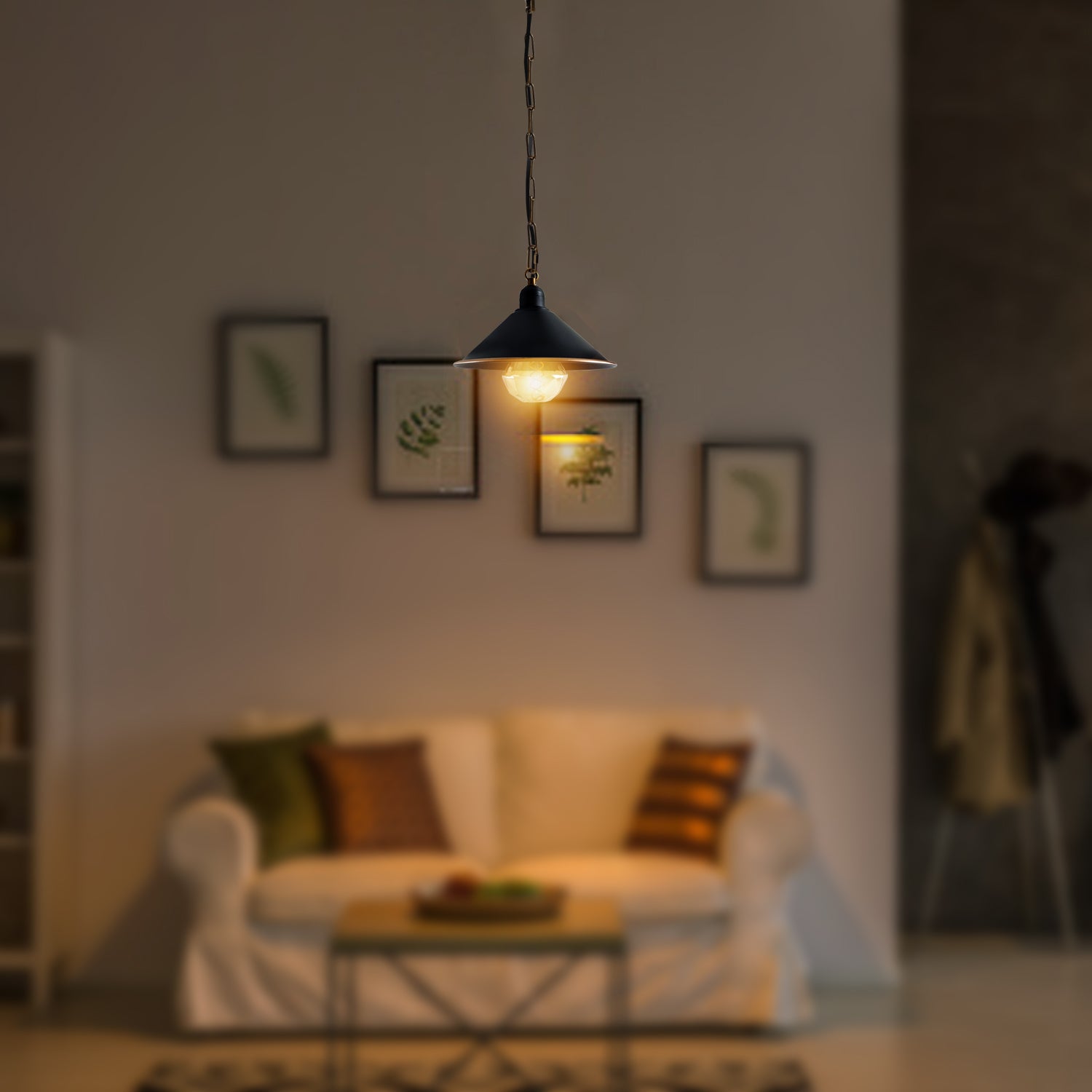 Vintage Black Metal Cone Pendant Light Fixture with Adjustable Chain, Dimmable E27