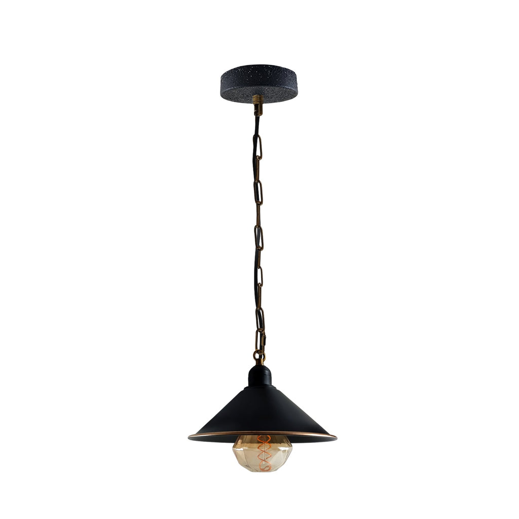 Vintage Black Metal Cone Pendant Light Fixture with Adjustable Chain, Dimmable E27