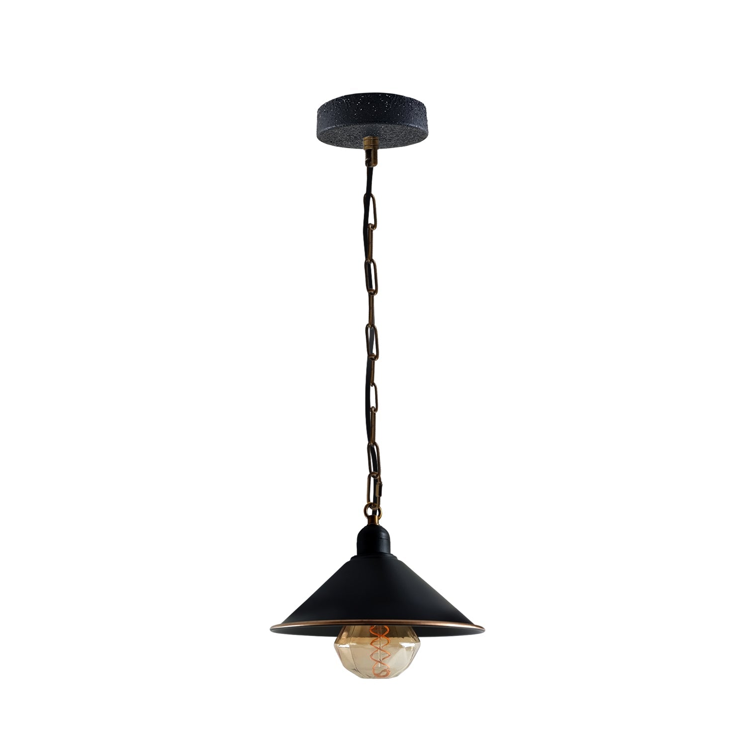 Vintage Black Metal Cone Pendant Light Fixture with Adjustable Chain, Dimmable E27