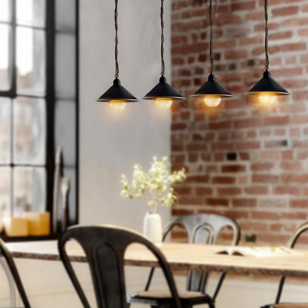 Vintage Black Metal Cone Pendant Light Fixture with Adjustable Chain, Dimmable E27