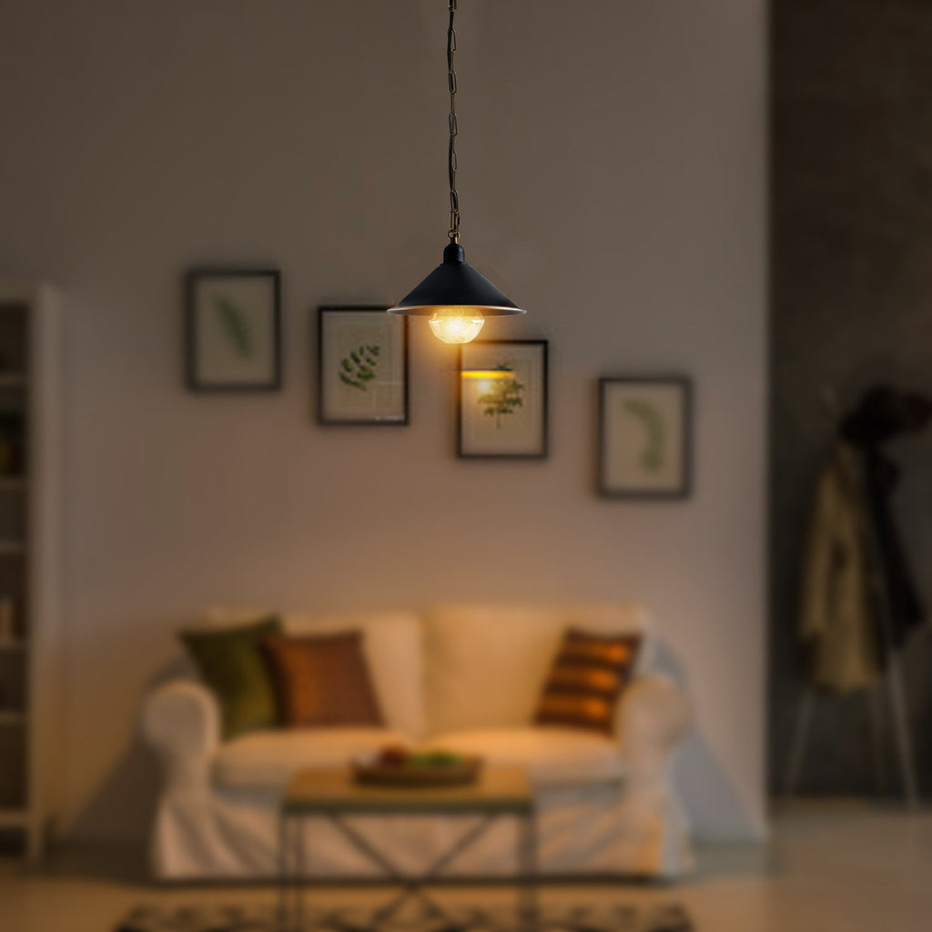 Vintage Black Metal Cone Pendant Light Fixture with Adjustable Chain, Dimmable E27