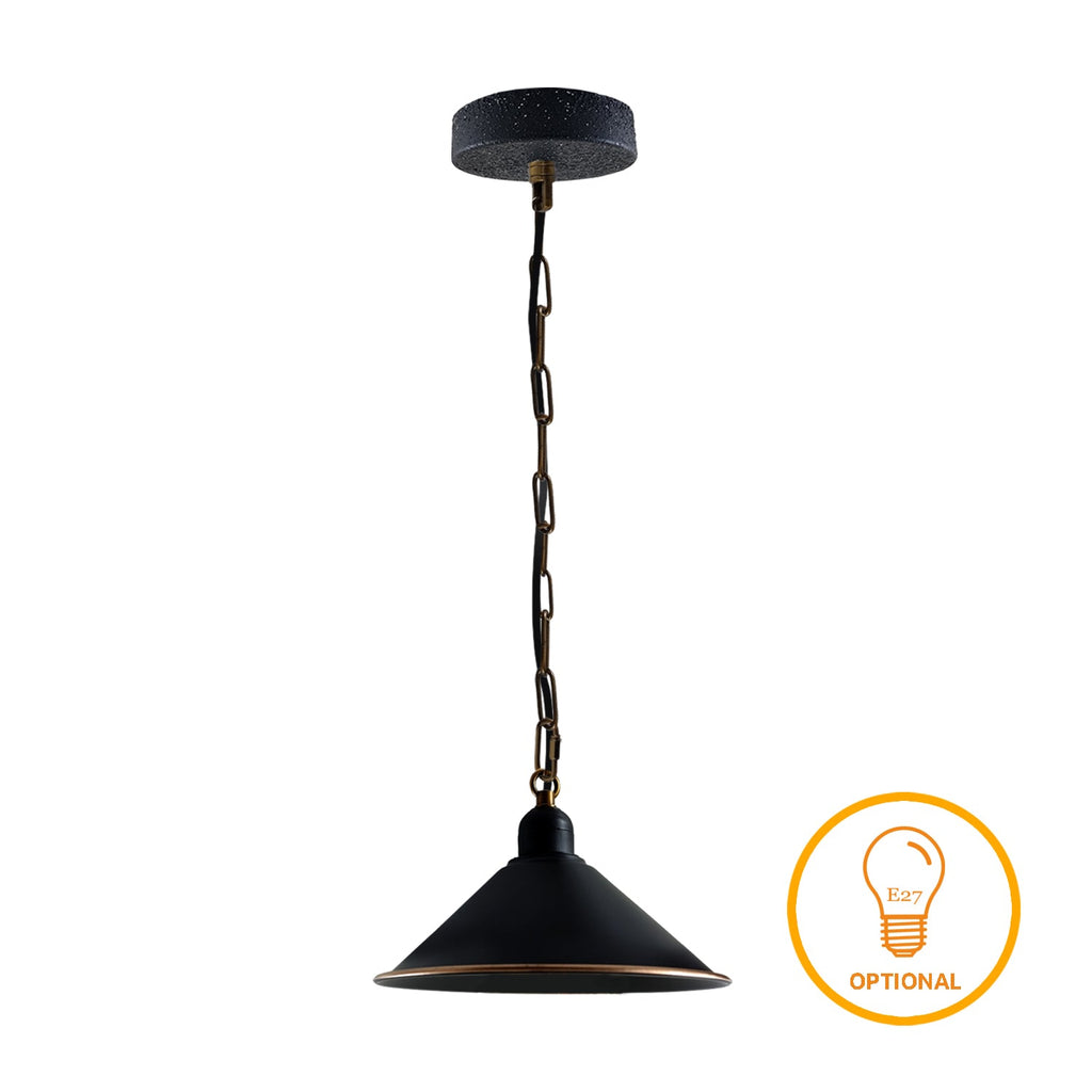 Vintage Black Metal Cone Pendant Light Fixture with Adjustable Chain, Dimmable E27