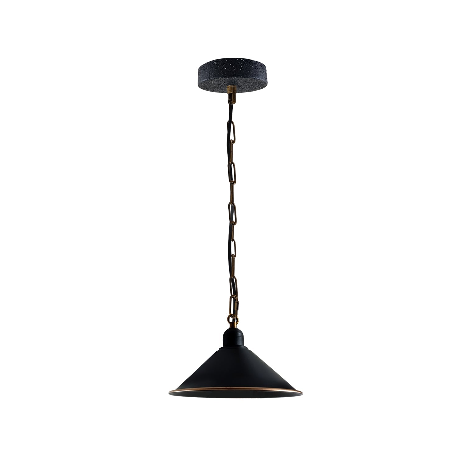 Vintage Black Metal Cone Pendant Light Fixture with Adjustable Chain, Dimmable E27