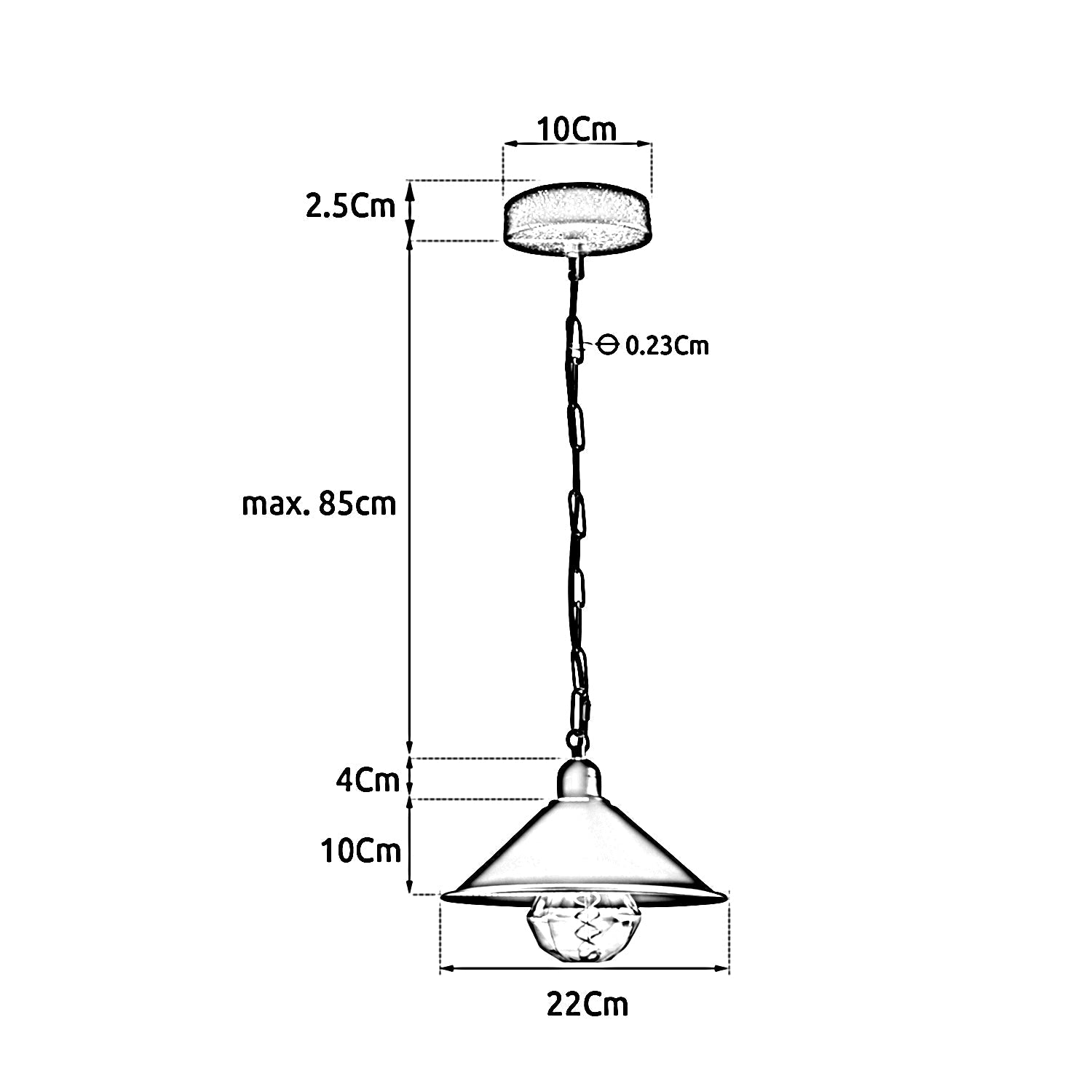 Vintage Black Metal Cone Pendant Light Fixture with Adjustable Chain, Dimmable E27