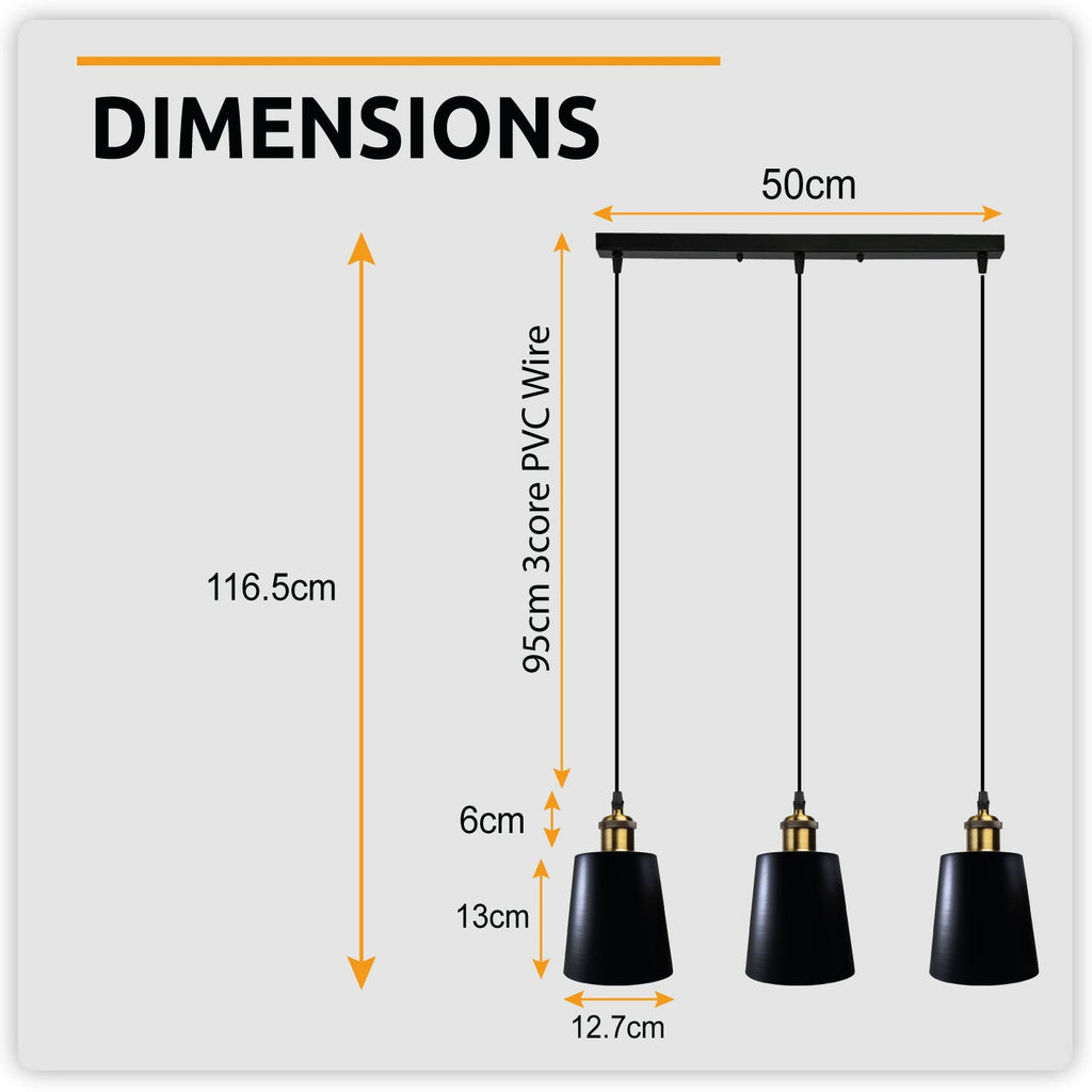 Black 3-Head Industrial Vintage Metal Ceiling Pendant Light Fixture Loft Style