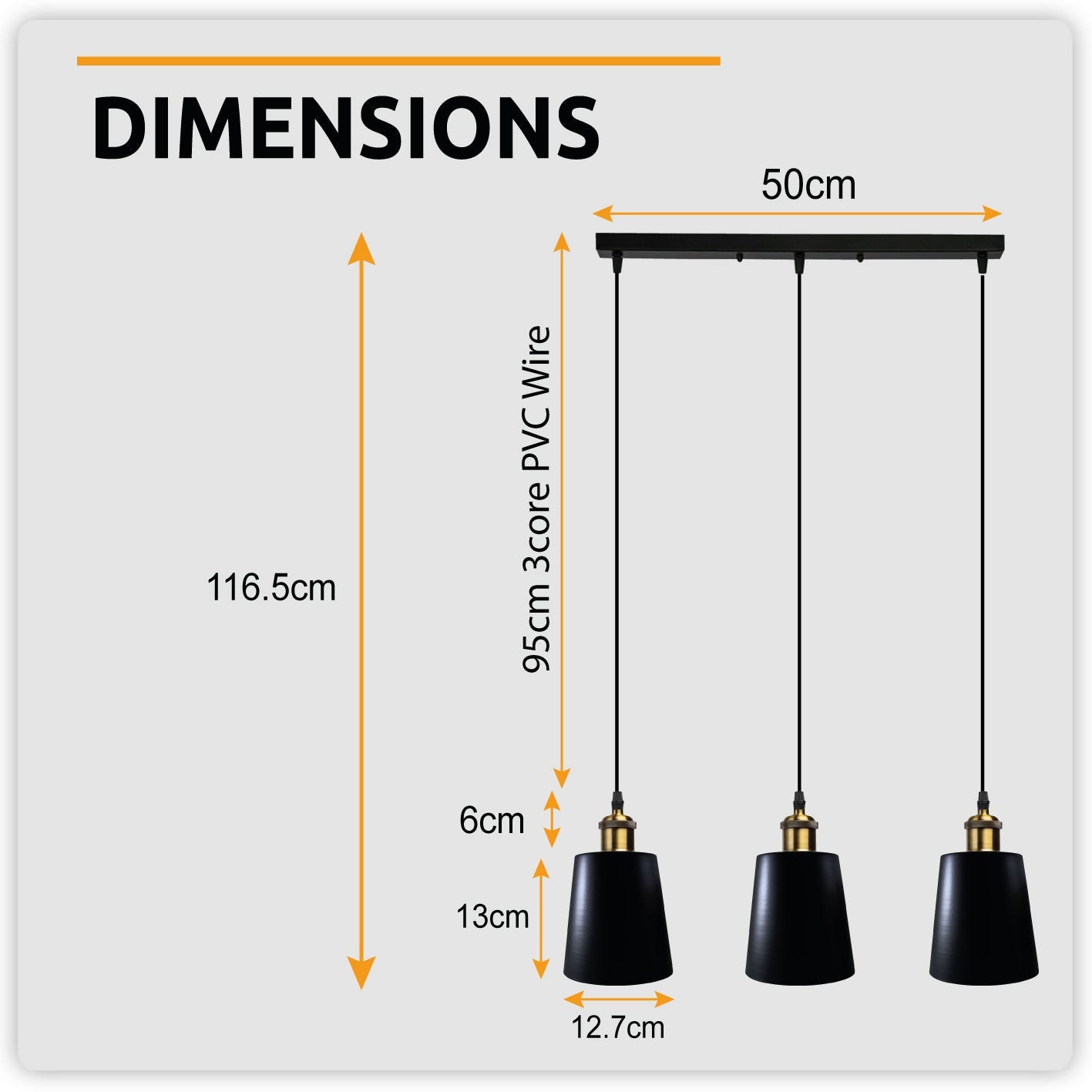 Black 3-Head Industrial Vintage Metal Ceiling Pendant Light Fixture Loft Style