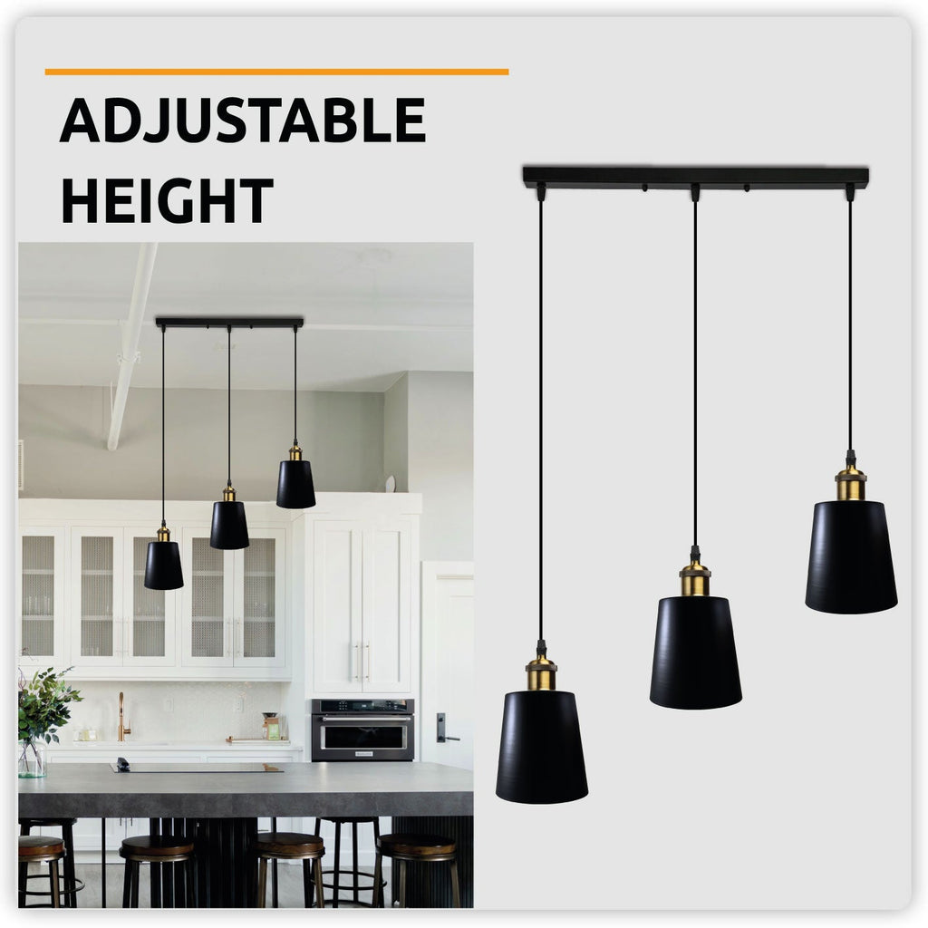Black 3-Head Industrial Vintage Metal Ceiling Pendant Light Fixture Loft Style