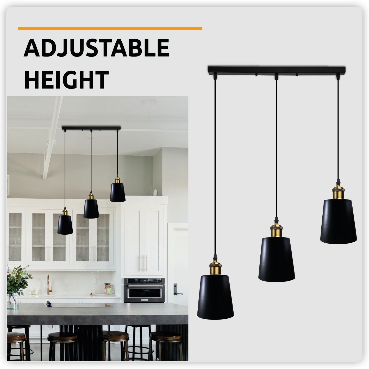 Black 3-Head Industrial Vintage Metal Ceiling Pendant Light Fixture Loft Style