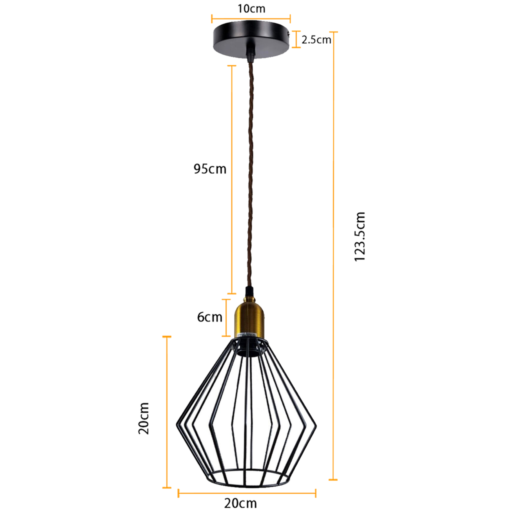 Vintage Retro Industrial Wire Cage E27 Ceiling Pendant Light Fixture Kit