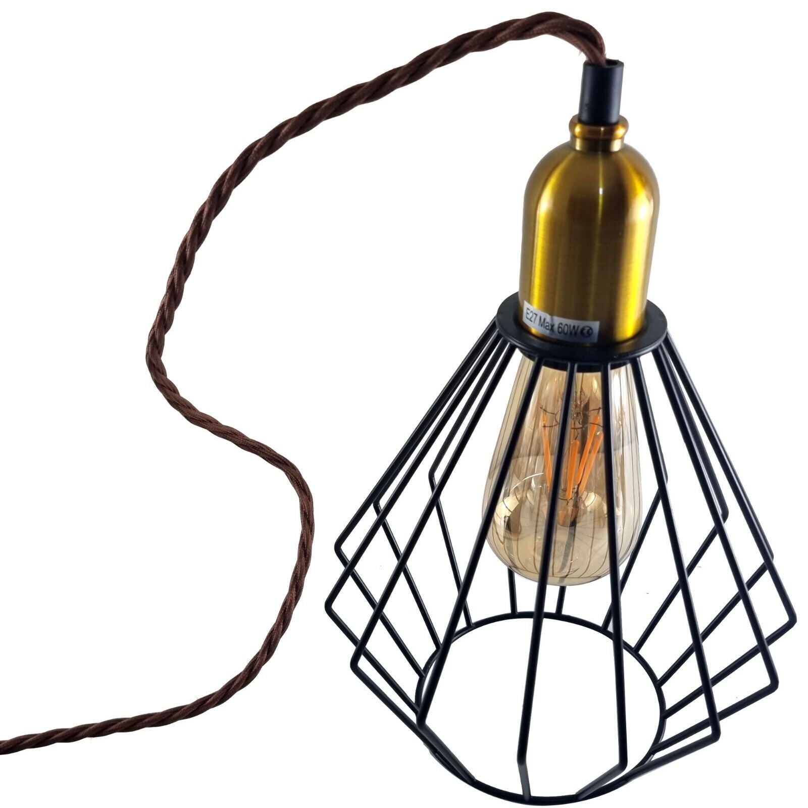 Vintage Retro Industrial Wire Cage E27 Ceiling Pendant Light Fixture Kit
