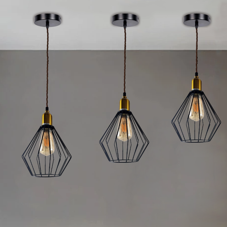 Vintage Retro Industrial Wire Cage E27 Ceiling Pendant Light Fixture Kit