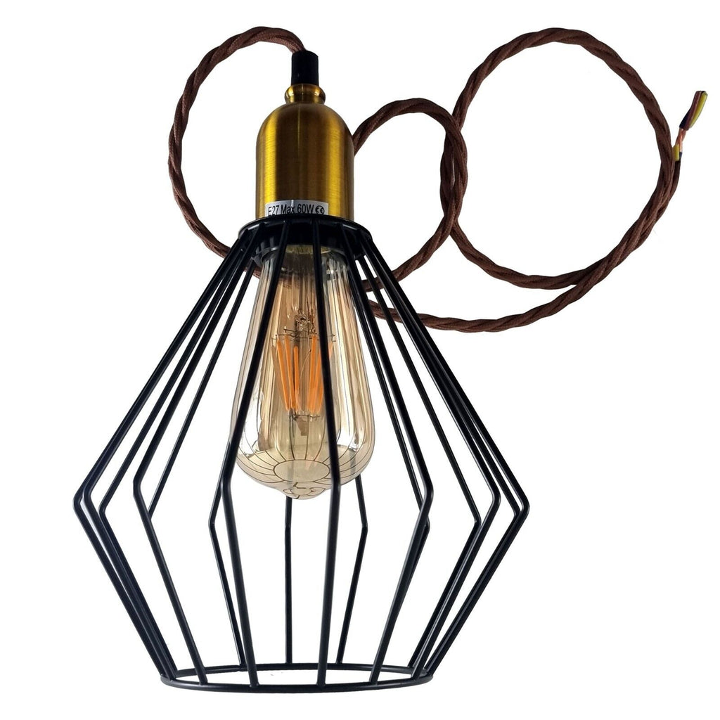 Vintage Retro Industrial Wire Cage E27 Ceiling Pendant Light Fixture Kit