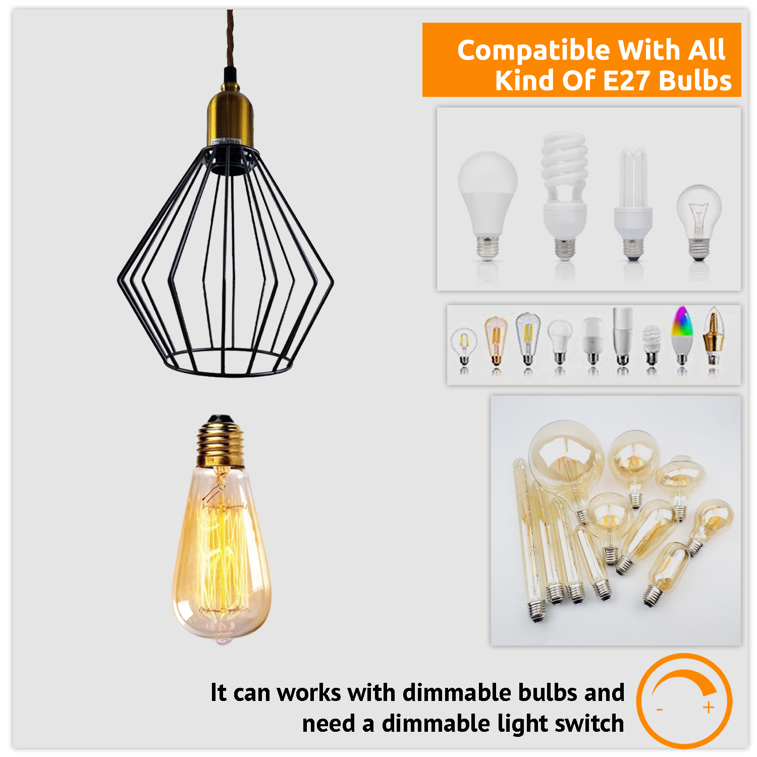 Vintage Retro Industrial Wire Cage E27 Ceiling Pendant Light Fixture Kit