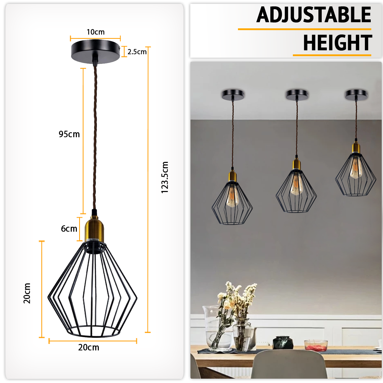 Vintage Retro Industrial Wire Cage E27 Ceiling Pendant Light Fixture Kit