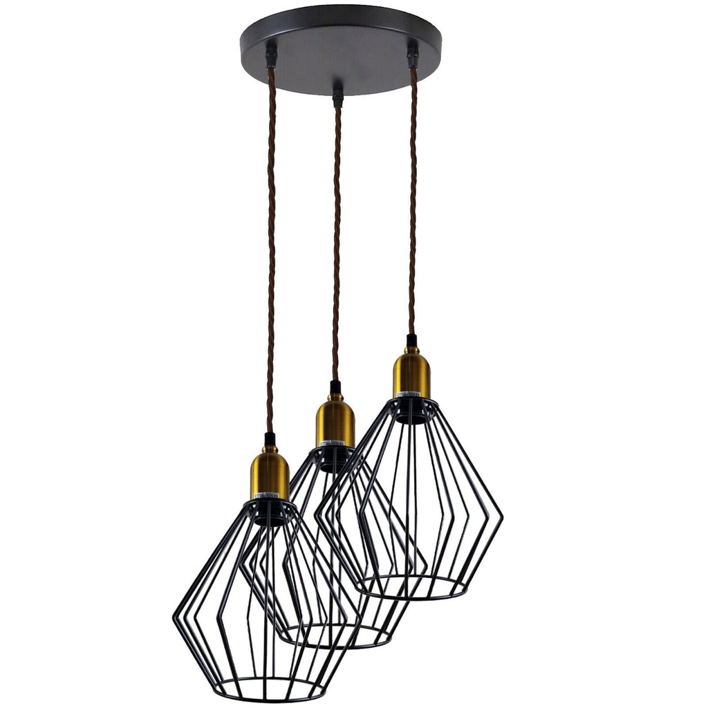 Industrial Vintage Retro 3-Head Round Wire Cage Ceiling Light Fixture