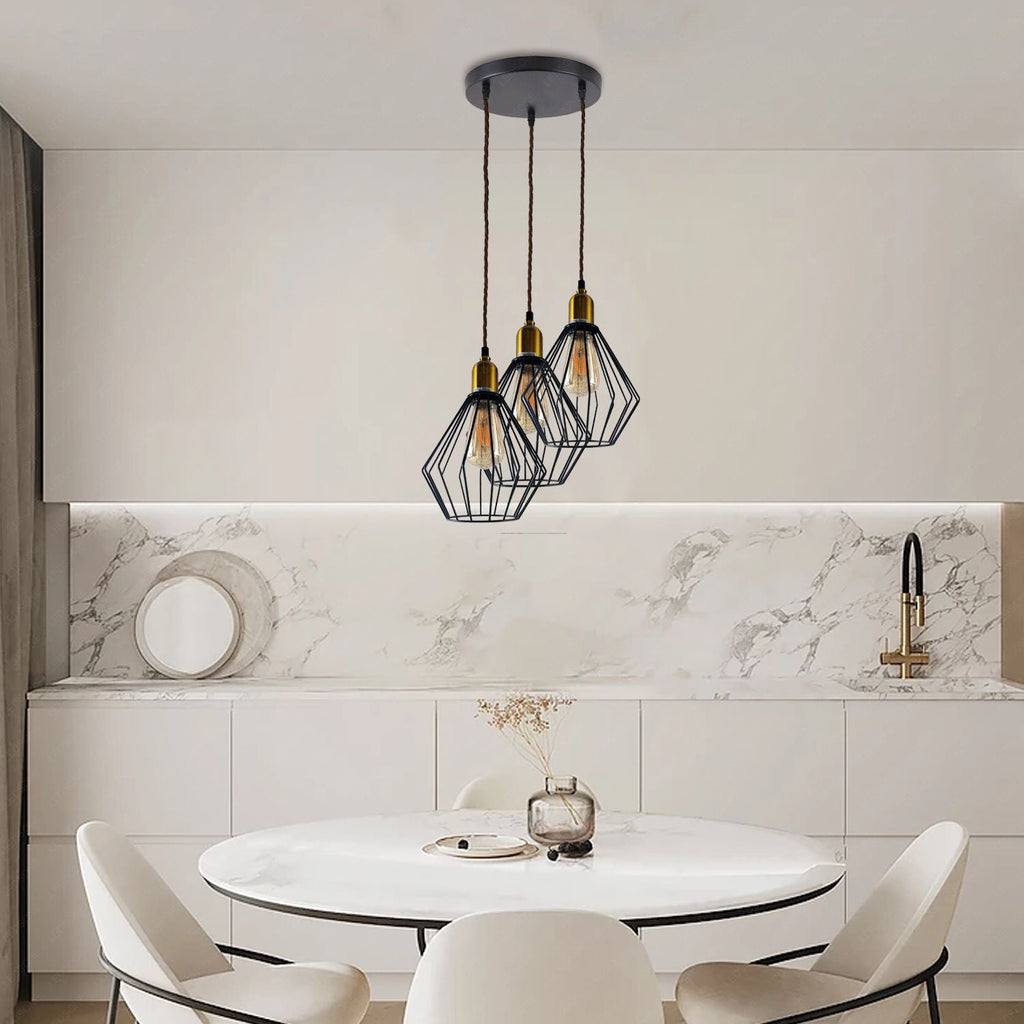 Industrial Vintage Retro 3-Head Round Wire Cage Ceiling Light Fixture