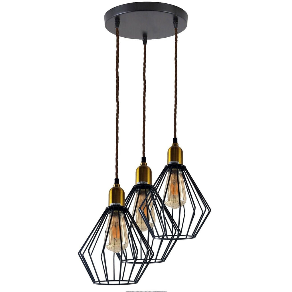Industrial Vintage Retro 3-Head Round Wire Cage Ceiling Light Fixture