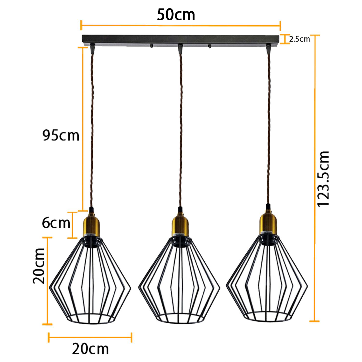 Industrial Vintage Retro 3-Head Wire Cage Ceiling Light E27 Dimmable Fixture