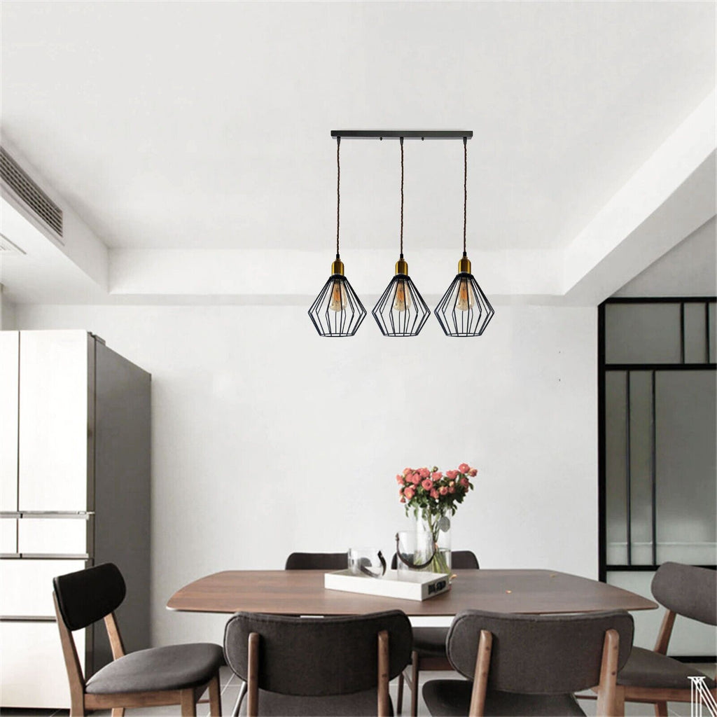 Industrial Vintage Retro 3-Head Wire Cage Ceiling Light E27 Dimmable Fixture