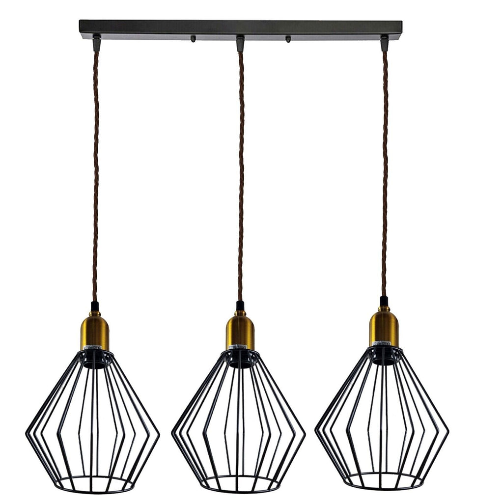 Industrial Vintage Retro 3-Head Wire Cage Ceiling Light E27 Dimmable Fixture