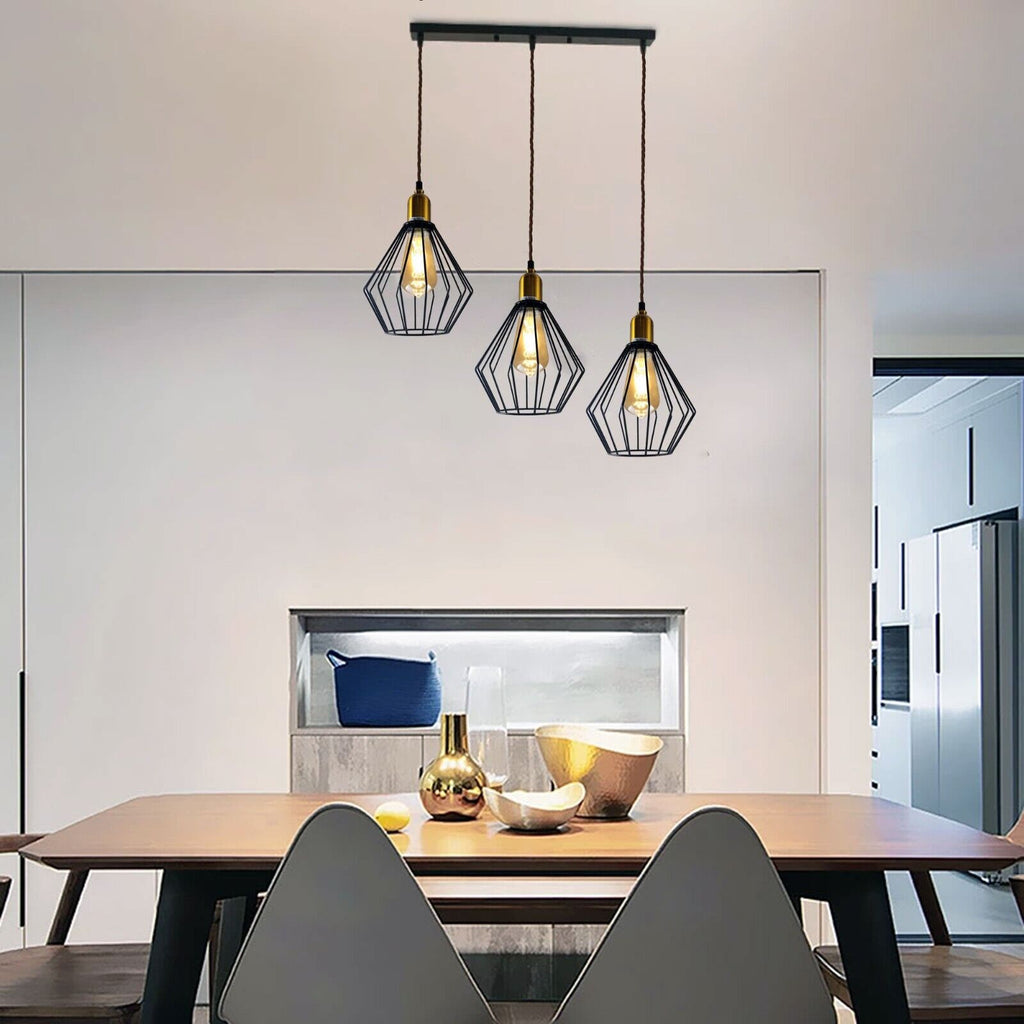 Industrial Vintage Retro 3-Head Wire Cage Ceiling Light E27 Dimmable Fixture