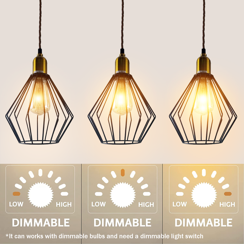 Industrial Vintage Retro 3-Head Wire Cage Ceiling Light E27 Dimmable Fixture