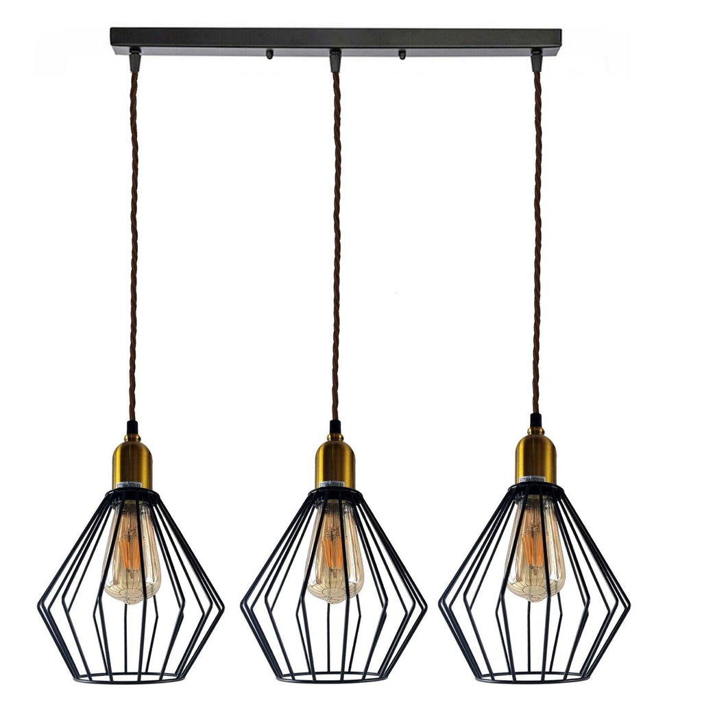 Industrial Vintage Retro 3-Head Wire Cage Ceiling Light E27 Dimmable Fixture