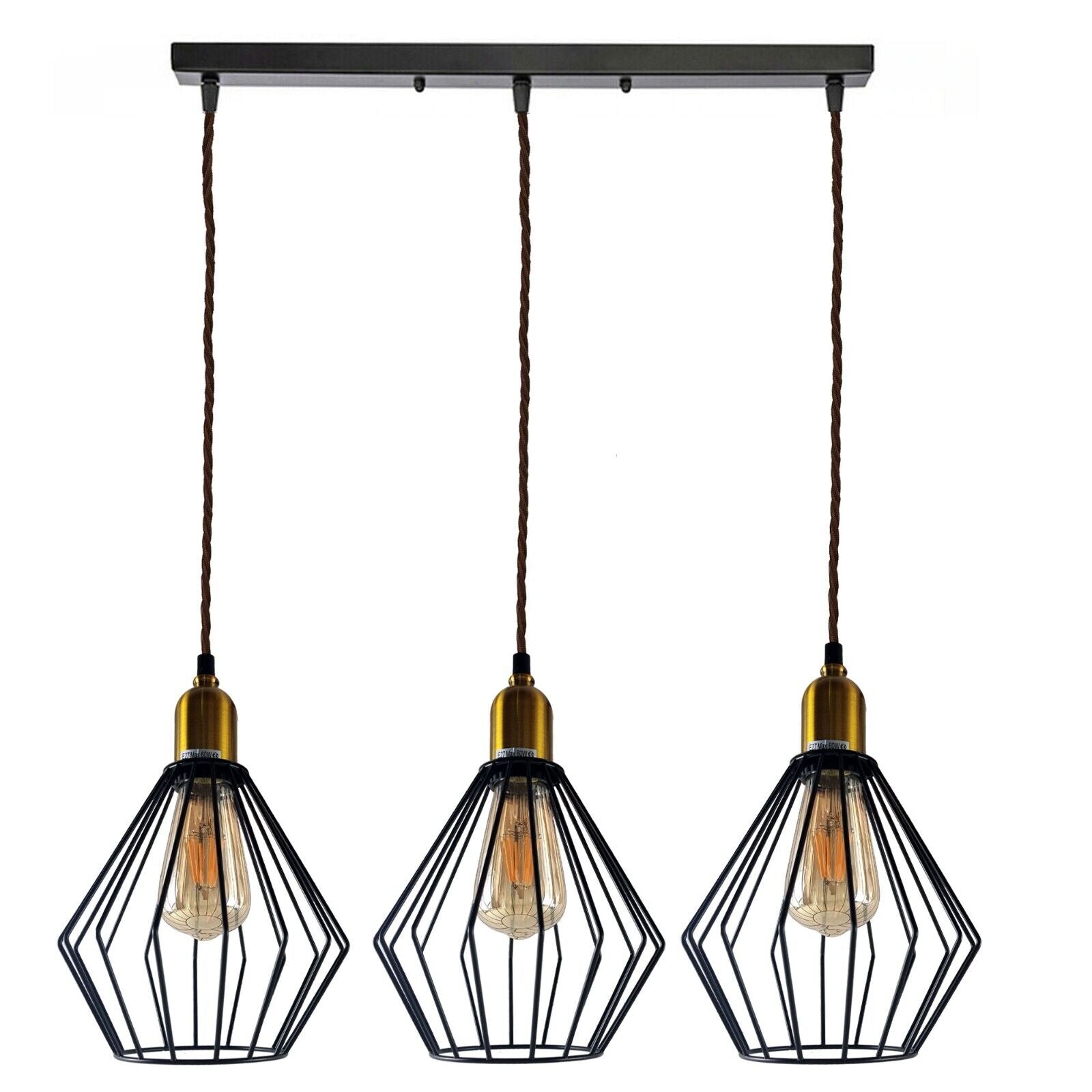 Industrial Vintage Retro 3-Head Wire Cage Ceiling Light E27 Dimmable Fixture