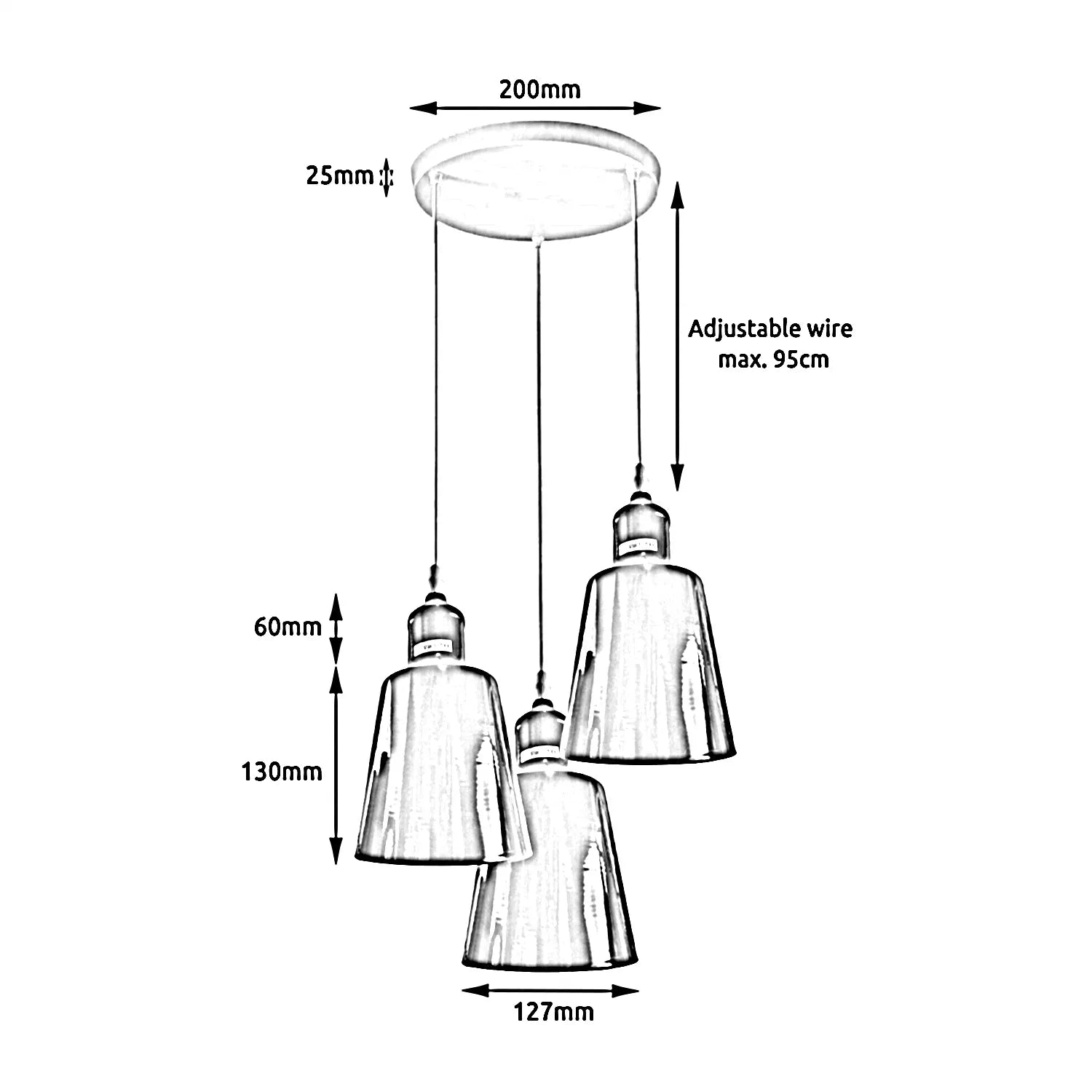 Industrial E27 3 Way Vintage Retro Ceiling Pendent Light~4295