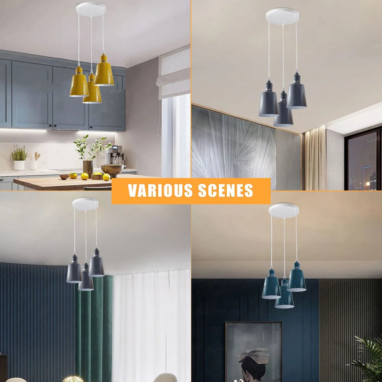 Industrial E27 3 Way Vintage Retro Ceiling Pendent Light~4295