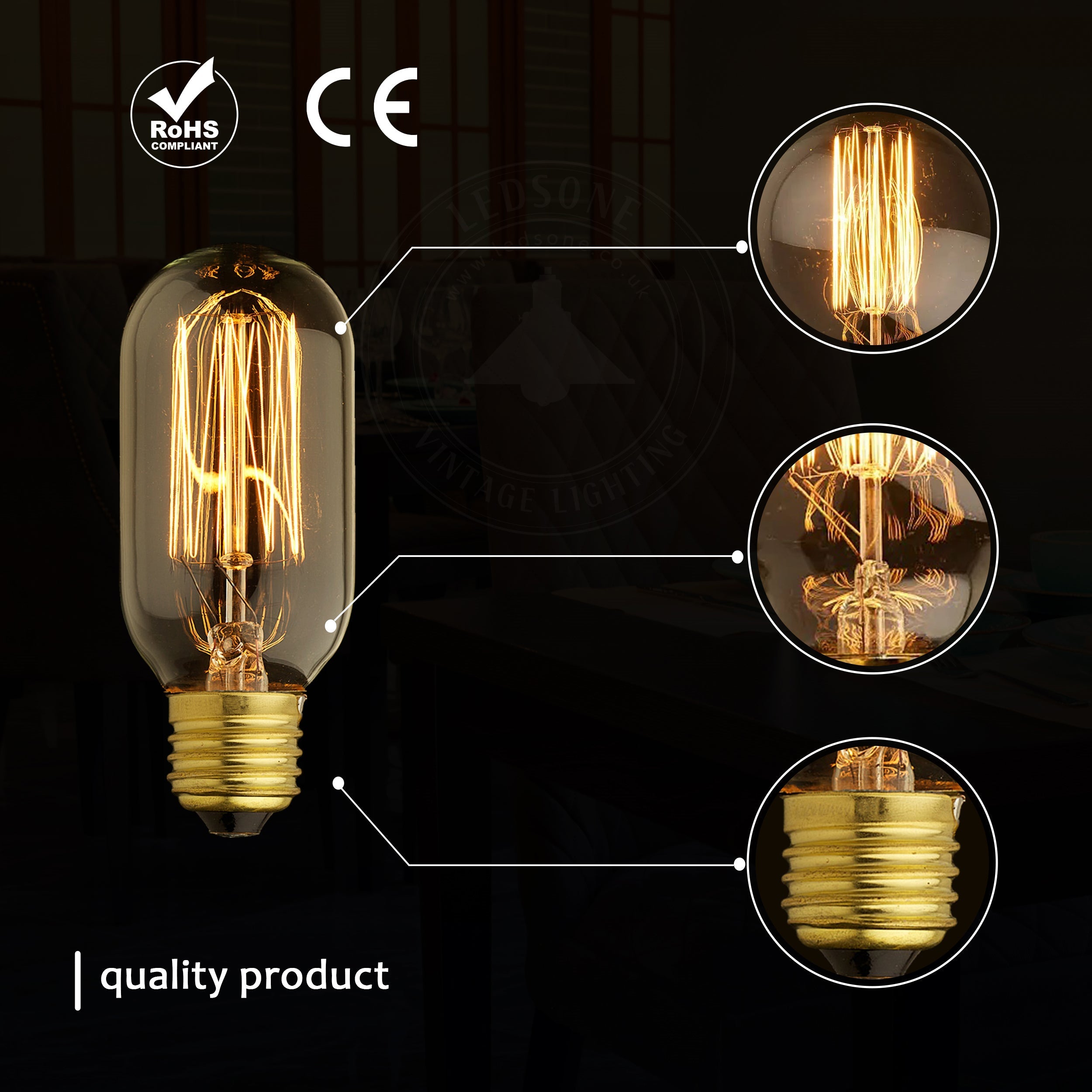 2 Pack Vintage Dimmable Incandescent B22 Amber Glass Warm White Light Bulbs