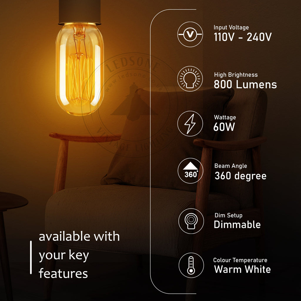 Dimmable B22 Amber Glass Vintage Edison Filament Bulbs 2 Pack