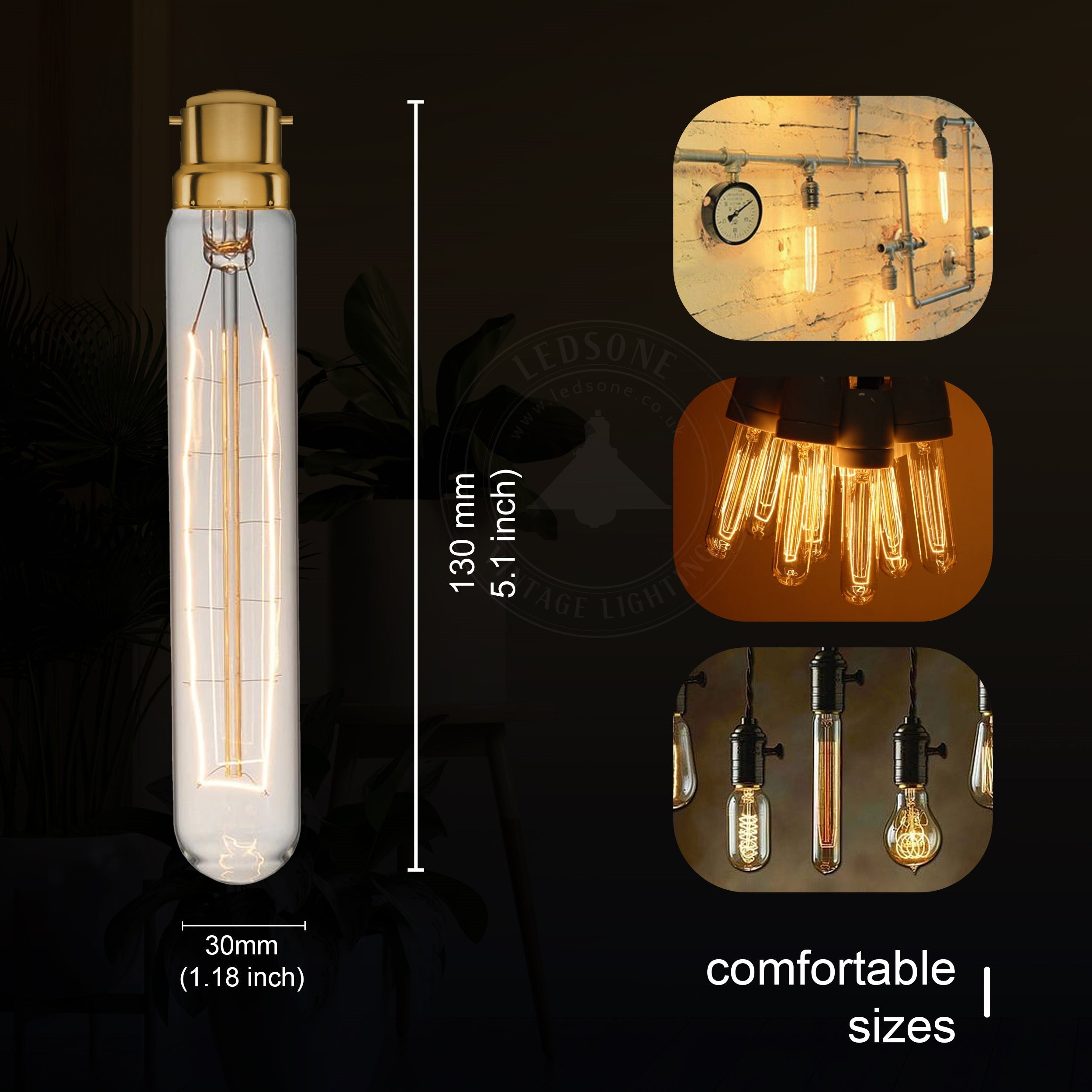 2 Pack Vintage Dimmable Incandescent B22 Amber Glass Warm White Light Bulbs