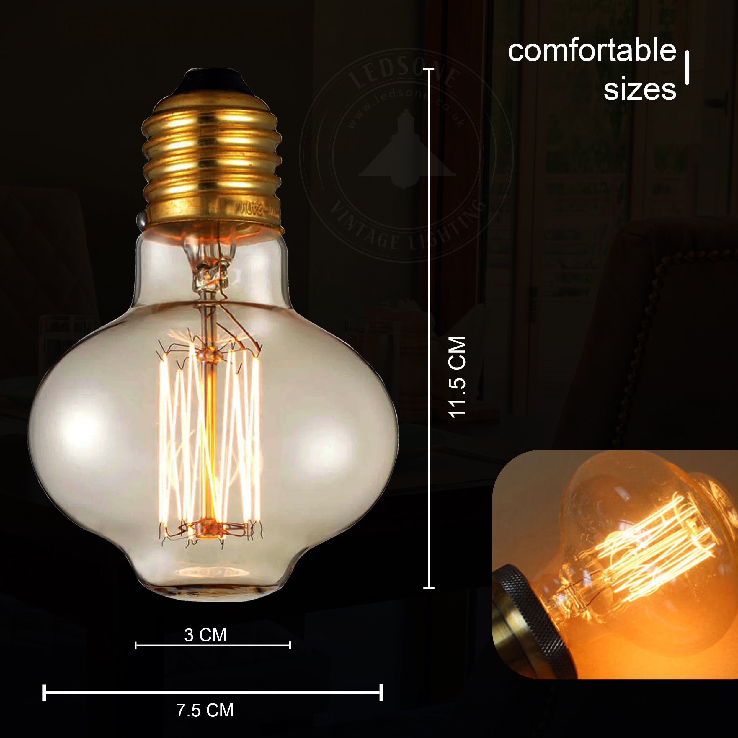 2 Pack Vintage Dimmable Incandescent B22 Amber Glass Warm White Light Bulbs